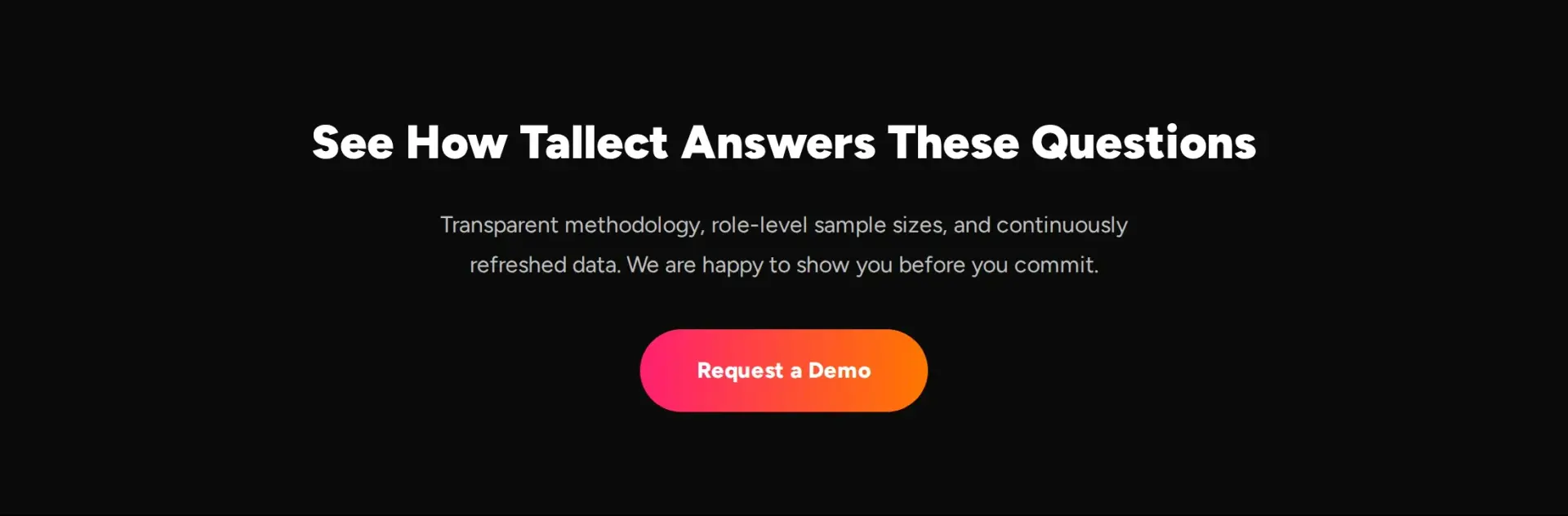 Call to action reading "See How Tallect Answers These Questions" with a Request a Demo button