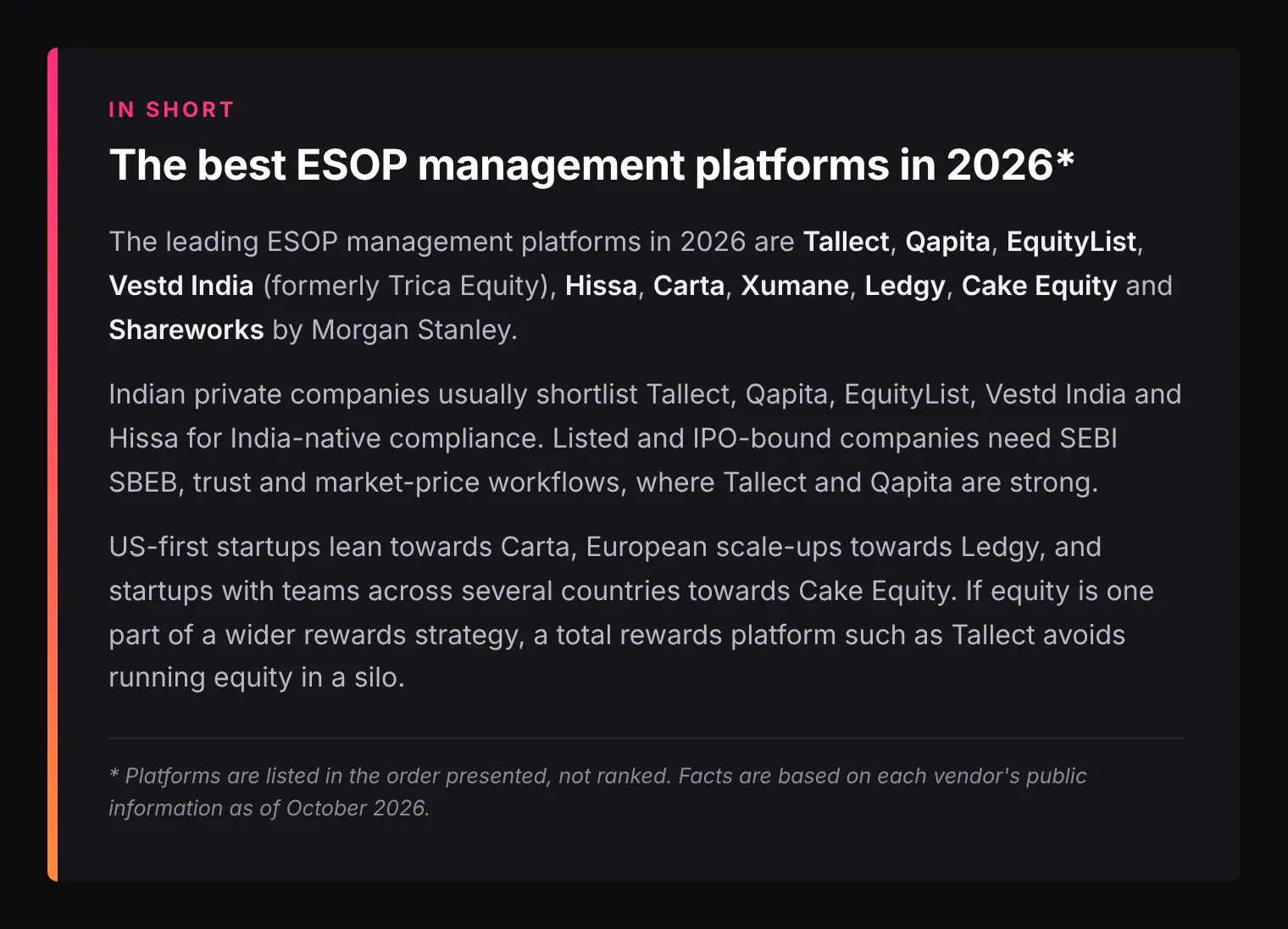 In short: the best ESOP management platforms in 2026.