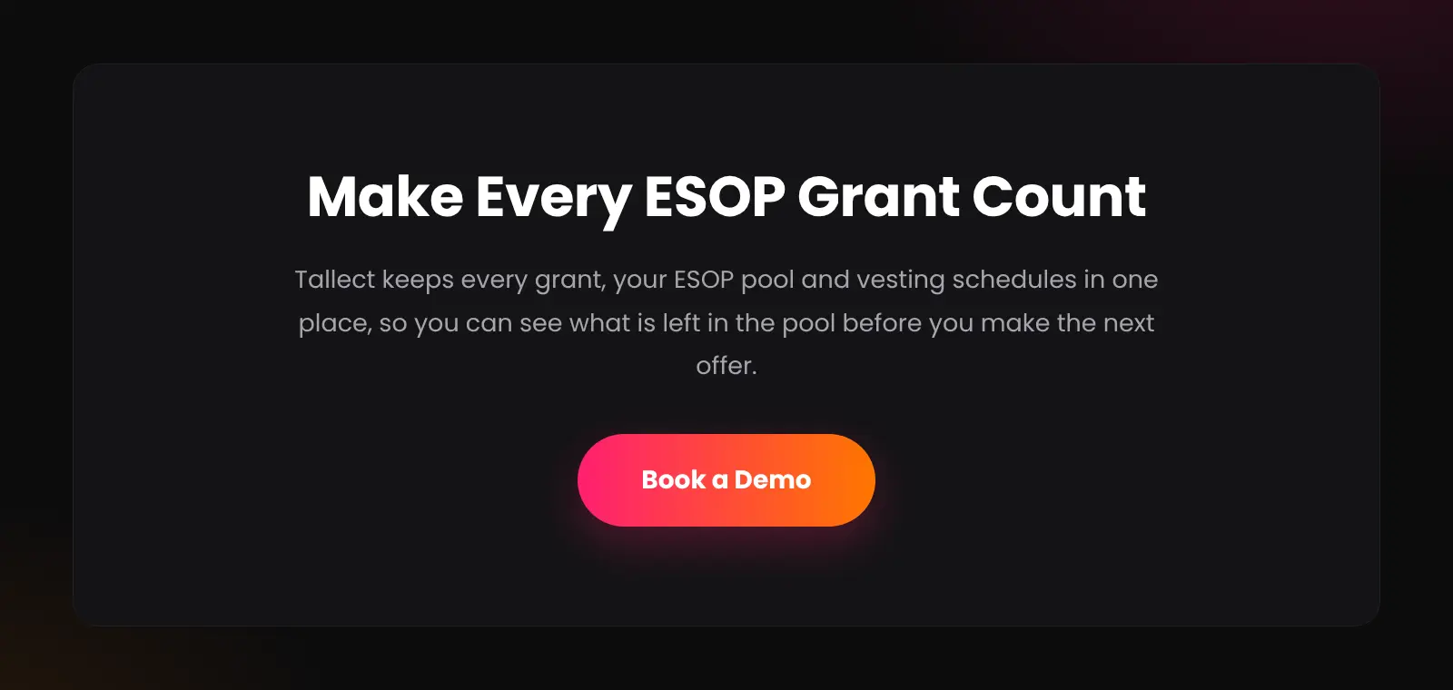 Call to action reading “Make Every ESOP Grant Count” with a Book a Demo button