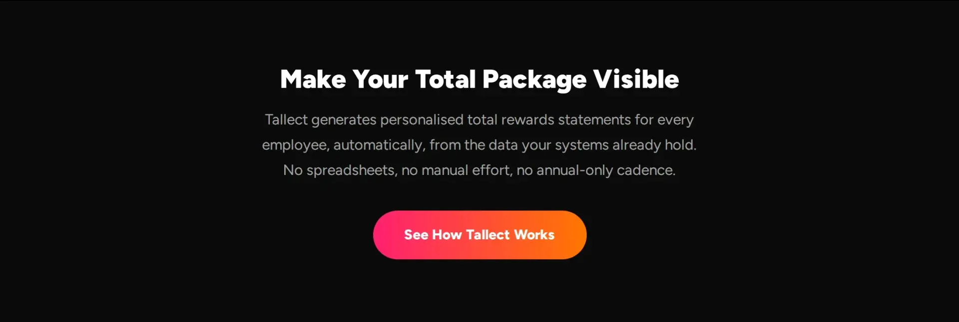 A banner inviting readers to make their total package visible with Tallect's automated total rewards statements.