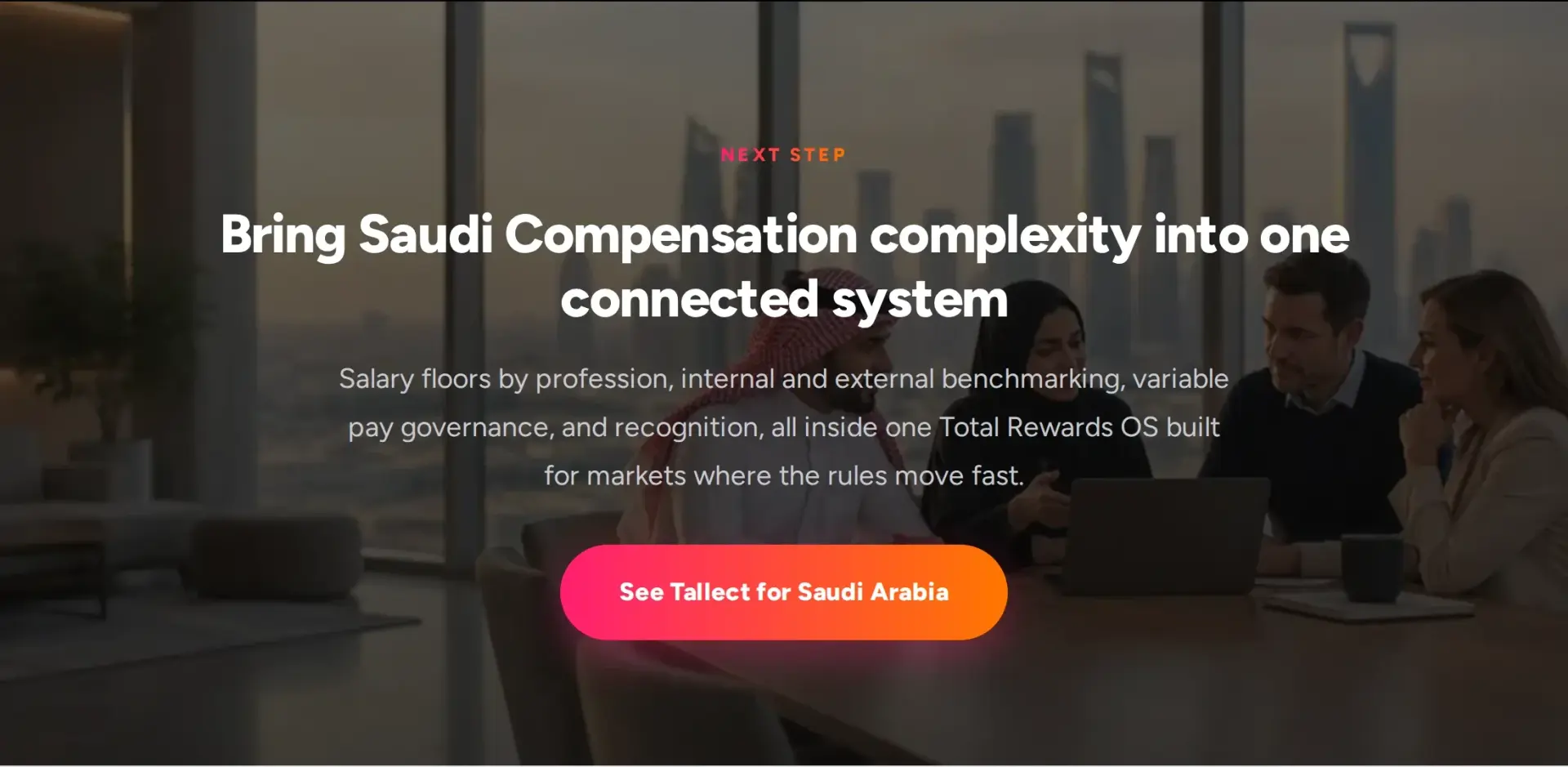 A banner inviting readers to bring Saudi Compensation complexity into one connected system with Tallect