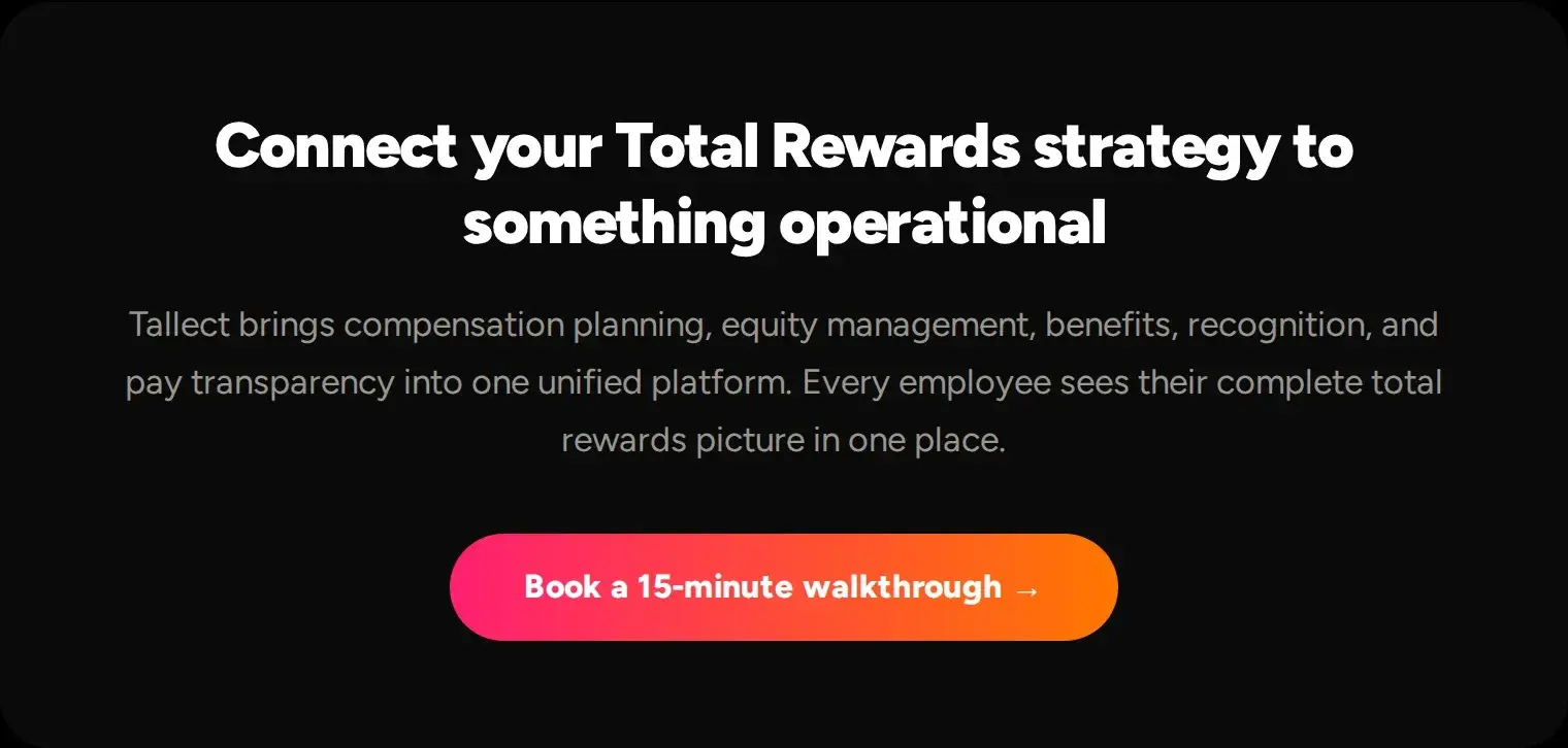 A banner inviting readers to connect their Total Rewards strategy to Tallect and book a 15-minute walkthrough