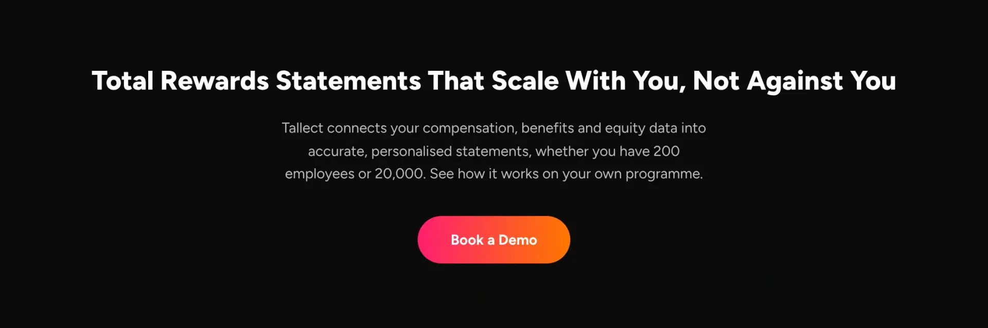 Total rewards statements that scale with you, not against you, with a Book a Demo button